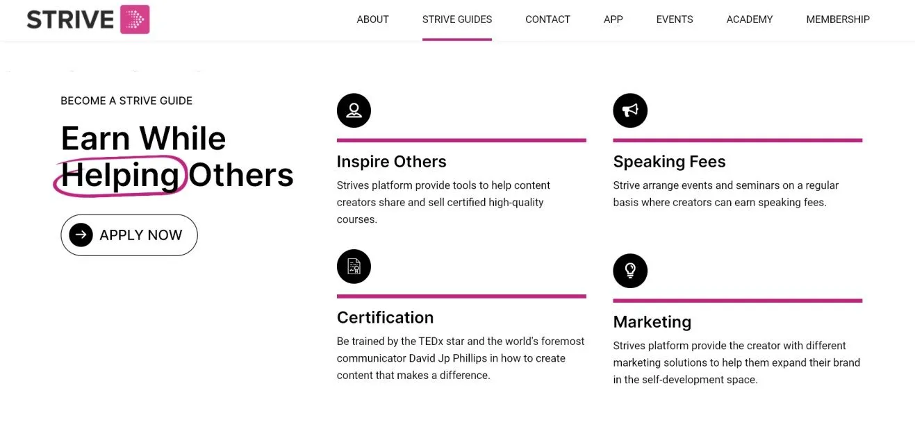 Strive project screen